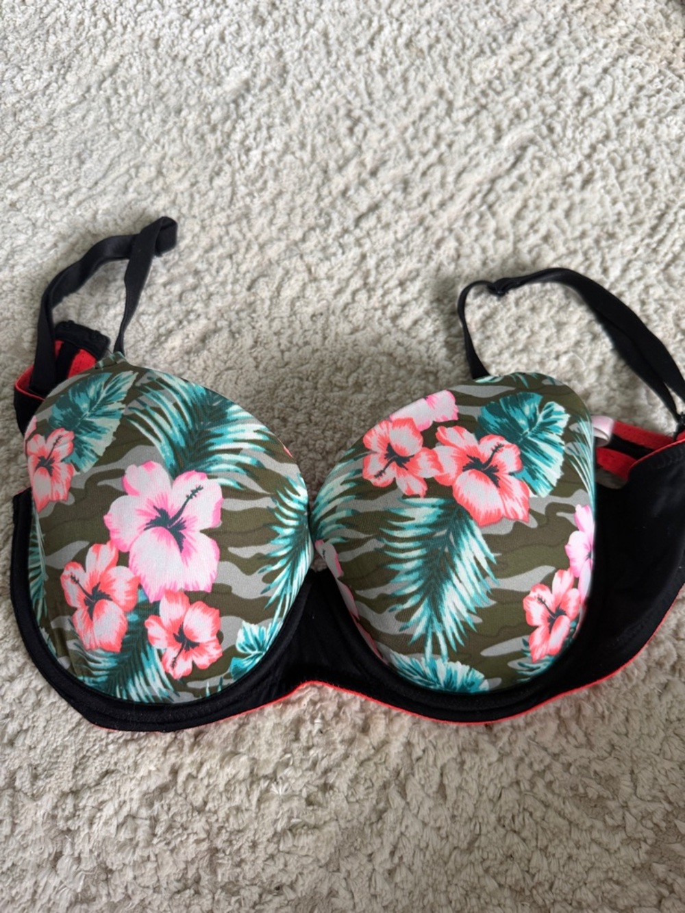 Victoria Secret Pink 34D Tropical Underwire Bra - Pink & Green
